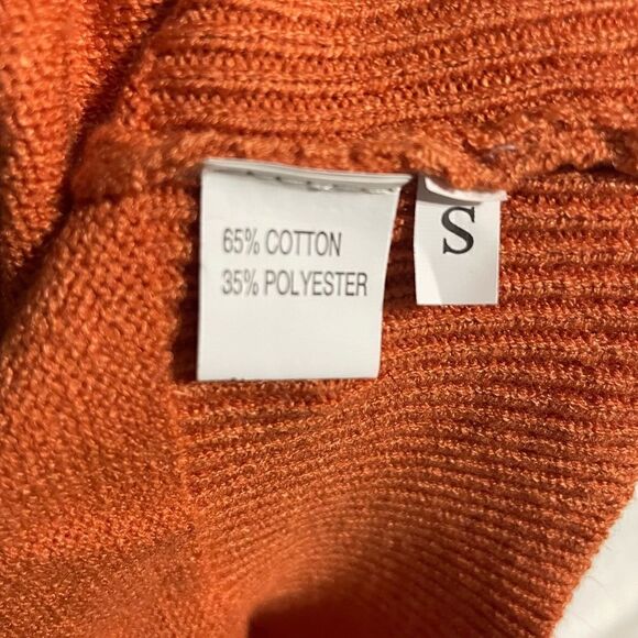 Vintage Orange Cutout Cold Shoulder Double V neck Sweater - Picture 10 of 12